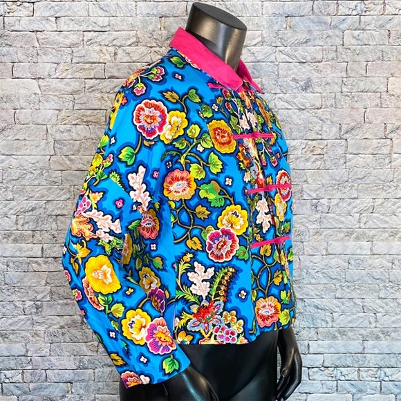 Kimono Jacket Braided Buttons Handmade Item Size Medium Cropped Floral - Picture 5 of 6